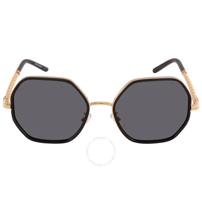Tory Burch Solid Gray Irregular Ladies Sunglasses Ty6092 332787 55 In Black / Gold / Gray