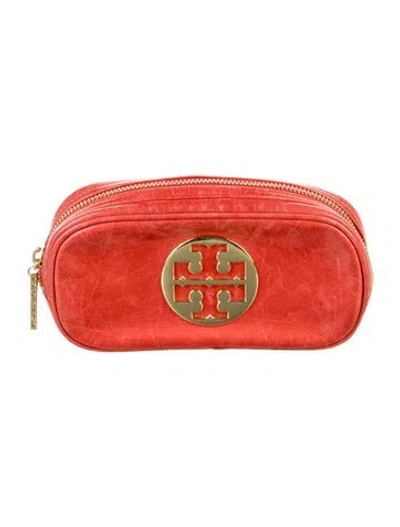 Pre-owned Tory Burch Solid Leather Cosmetic Bag In Red