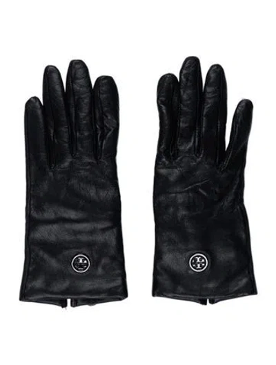 Pre-owned Tory Burch Solid Leather Gloves In Black