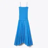 Tory Burch Solid Smocked Dress In Blue