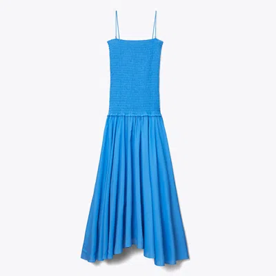 Tory Burch Solid Smocked Dress In Blue