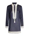 Tory Burch Blue Tunic With Contrasting Details And Tassel In Black