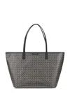 Tory Burch Spacious Black Cotton Tote With Structured Silhouette In Gray