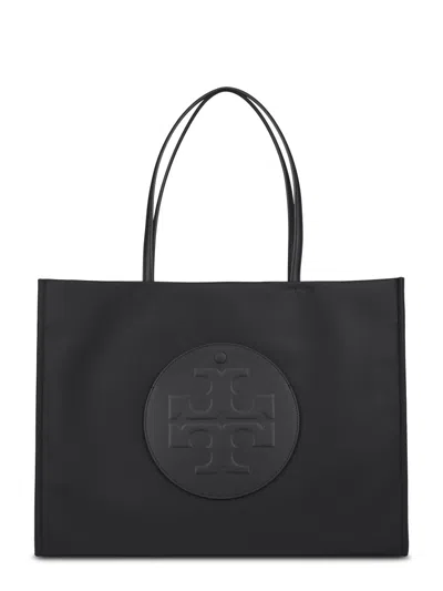 Tory Burch Spacious Black Tote With Embossed Logo And Sturdy Handles