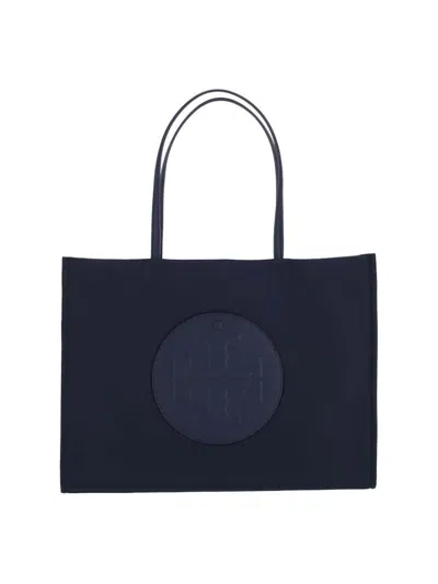 Tory Burch Spacious Navy Tote With Leather Accents In Blue