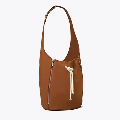 Tory Burch Spaghetti Strap Large Zip Bucket Bag In Bourbon Vanilla/french Cream
