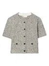 Tory Burch Speckled Tweed Knitwear With Button Front And Practical Pockets In Gray