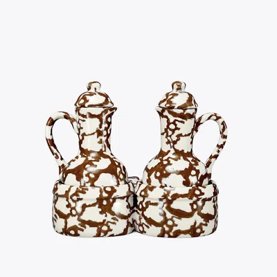 Tory Burch Spongeware Oil & Vinegar Set In Brown