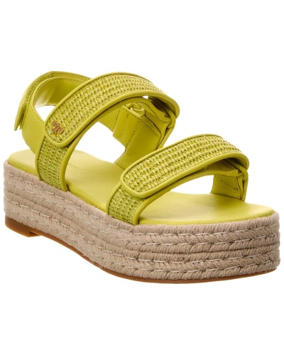 Tory Burch Sport Espadrille Raffia & Leather Sandal In Green