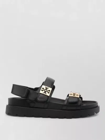 Tory Burch Sport Leather Sandals Open Toe Flat Sole In Black
