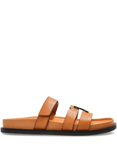 Tory Burch Sport Slide Leather Sandals In Brown