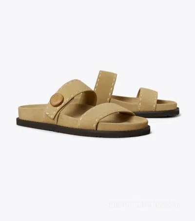 Tory Burch Button Strap Slide Sandals In Brown