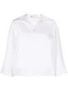 Tory Burch V-neck 3/4-sleeve Silk Gazar Tunic In Weiss