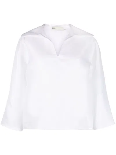 Tory Burch V-neck 3/4-sleeve Silk Gazar Tunic In White