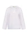 Tory Burch V-neck 3/4-sleeve Silk Gazar Tunic In White