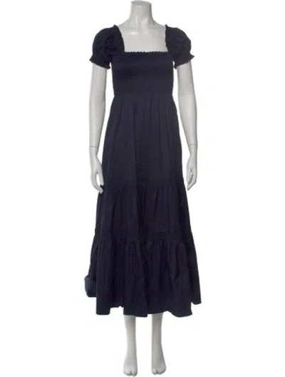 Pre-owned Tory Burch Square Neckline Long Dress In Blue
