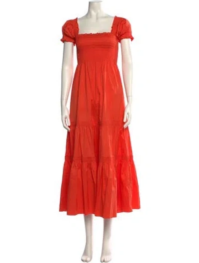 Pre-owned Tory Burch Square Neckline Long Dress In Orange