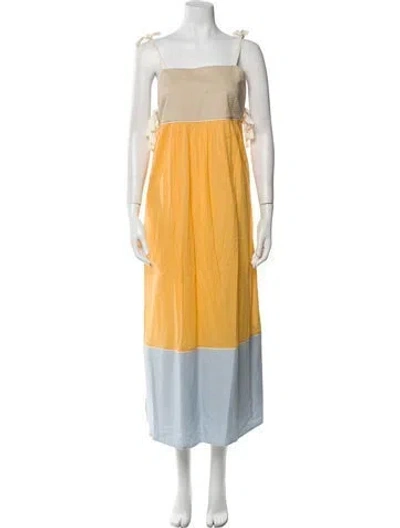 Pre-owned Tory Burch Square Neckline Long Dress In Orange