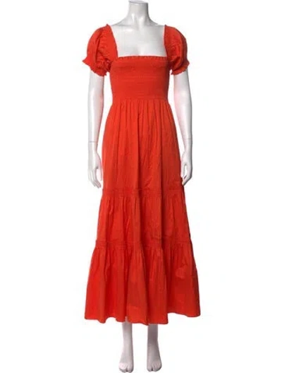 Pre-owned Tory Burch Square Neckline Long Dress In Orange