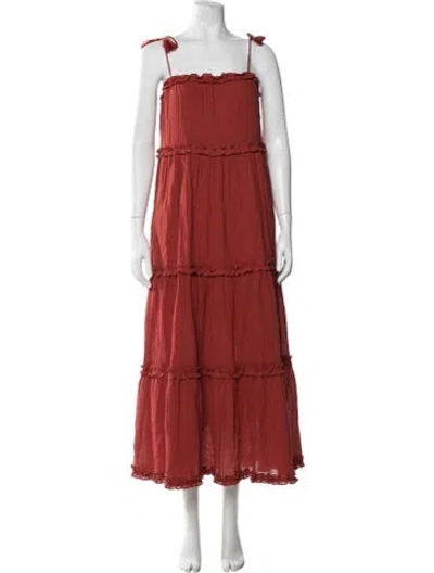 Pre-owned Tory Burch Square Neckline Long Dress In Red