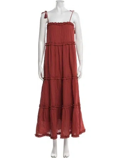 Pre-owned Tory Burch Square Neckline Long Dress In Red