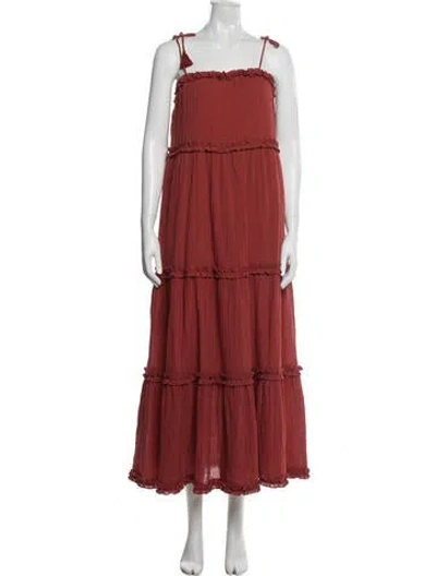 Pre-owned Tory Burch Square Neckline Long Dress In Red