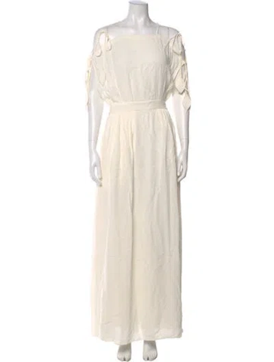 Pre-owned Tory Burch Square Neckline Long Dress In White