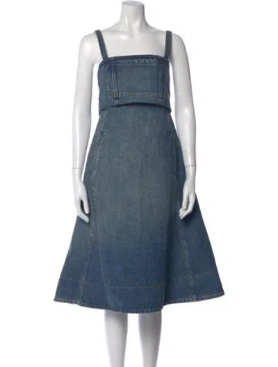 Pre-owned Tory Burch Square Neckline Midi Length Dress In Blue