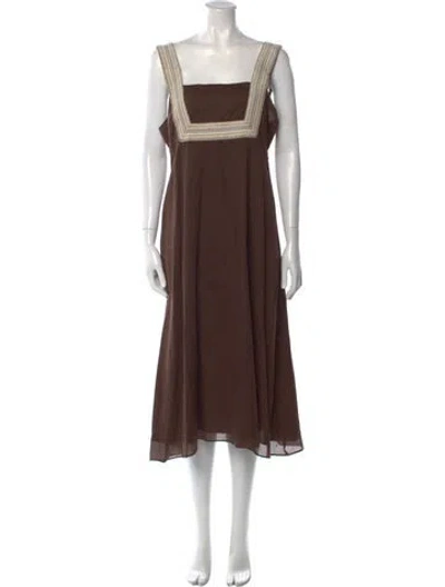 Pre-owned Tory Burch Square Neckline Midi Length Dress In Brown