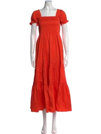 Pre-owned Tory Burch Square Neckline Midi Length Dress In Orange