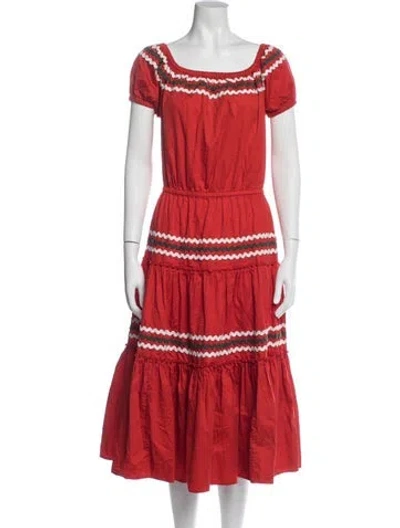 Pre-owned Tory Burch Square Neckline Midi Length Dress In Red
