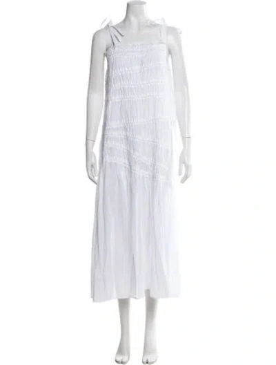 Pre-owned Tory Burch Square Neckline Midi Length Dress W/ Tags In White
