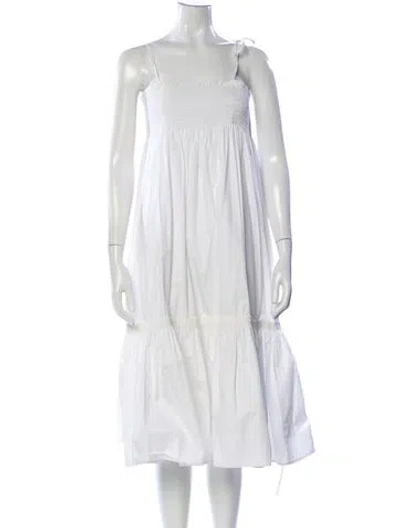 Pre-owned Tory Burch Square Neckline Midi Length Dress In White