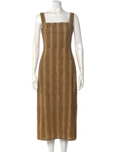 Pre-owned Tory Burch Square Neckline Midi Length Dress In Yellow