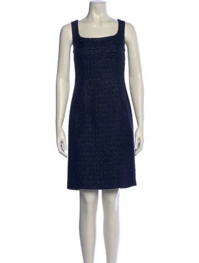 Pre-owned Tory Burch Square Neckline Mini Dress In Blue