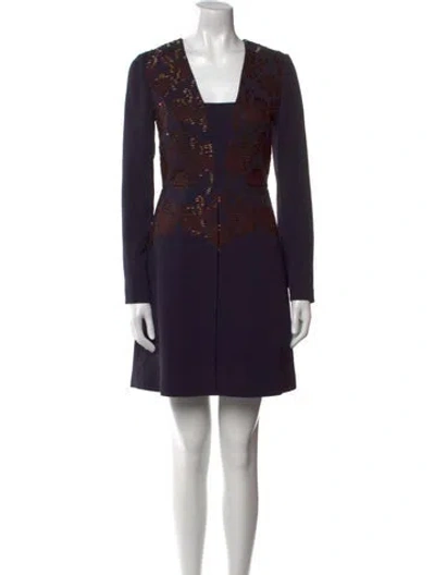 Pre-owned Tory Burch Square Neckline Mini Dress In Blue