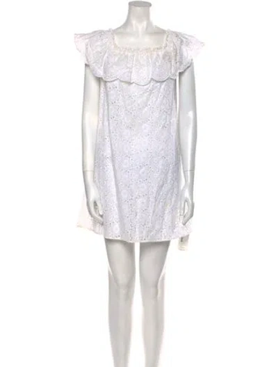 Pre-owned Tory Burch Square Neckline Mini Dress In White