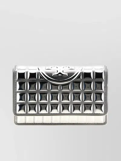 Tory Burch Square Quilted Wallet Chain Strap In Metallic