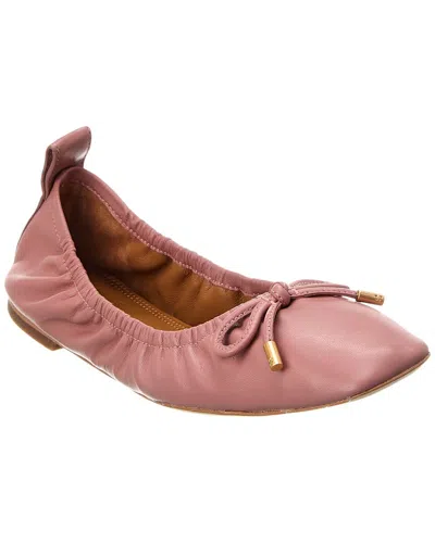 Tory Burch Square Toe Bow Leather Ballet Flat In Pink