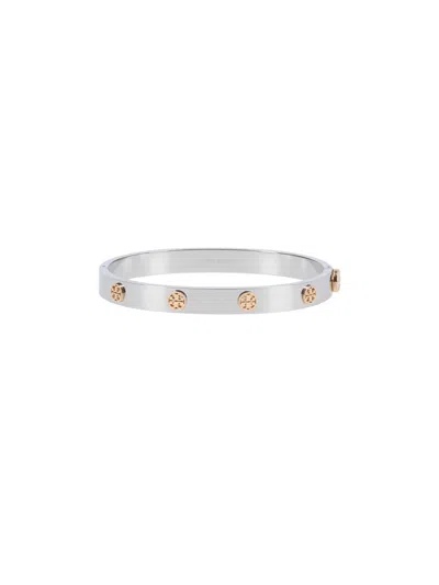 Tory Burch Stainless Steel Cubic Zirconia Stud Earrings For Women In Metallic