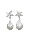 Tory Burch Star Cultured Pearl Drop Earrings In Metallic