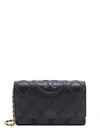Tory Burch Stitched Leather Shoulder Bag With Embossed Logo In Black