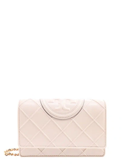 Tory Burch Stitched Leather Wallet With Embossed Logo In Pink