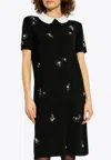 Tory Burch Embellished Poplin Collar Sweater Dress In Black