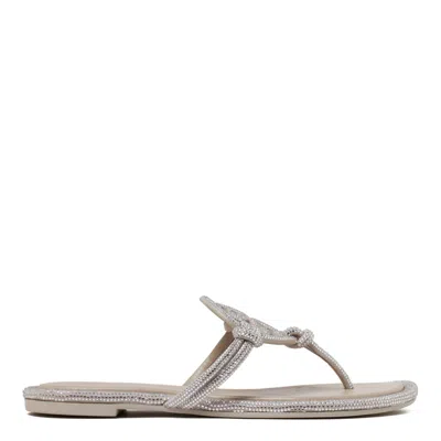 Tory Burch Stone Grey Leather Sandals In Gray