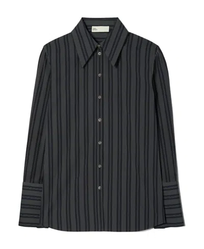 Tory Burch Cuffed Cotton Shirt In Navy