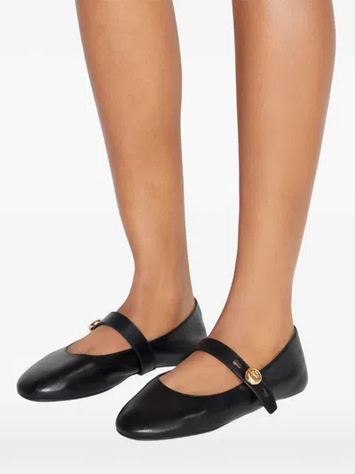 Tory Burch Flat Sole Mary Jane Strap Ballerina Shoes In Black