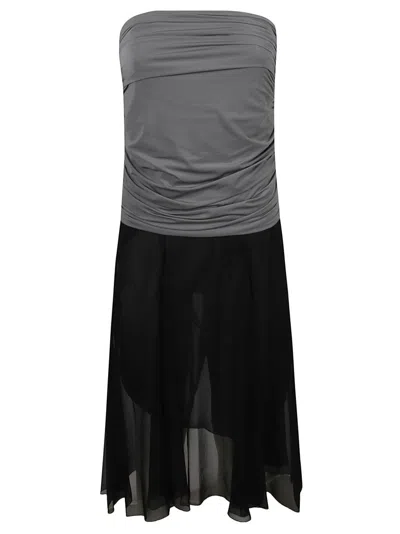 Tory Burch Strapless Black Dress With Gathered Bodice In Gray