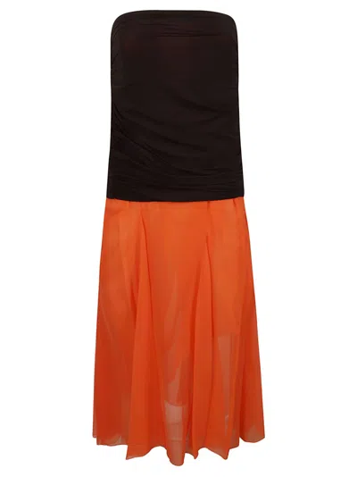 Tory Burch Strapless Dress With Gathered Bodice In Orange