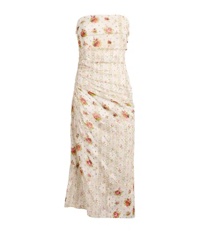 Tory Burch Strapless Floral Midi Dress In Neutral